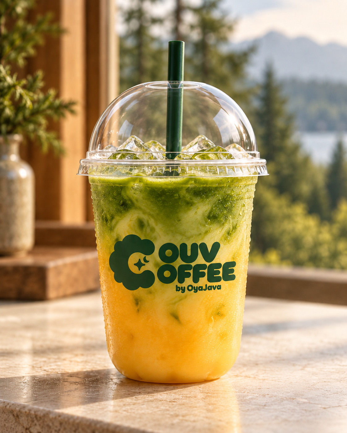 Mango Shakara: Mango matcha latte, illustrative cup concept